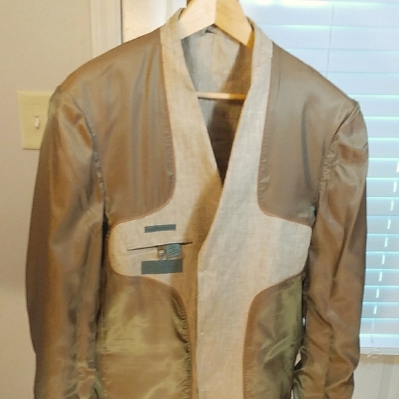 Sean John Men's 100% Linen Tan Jacket Blazer Sports Coat Size L Fully Lined - Picture 10 of 12